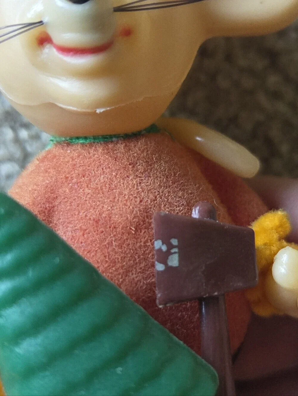 Vintage 1979 Jasco Merry Mice Flocked Mouse Elf with tree Christmas Ornament